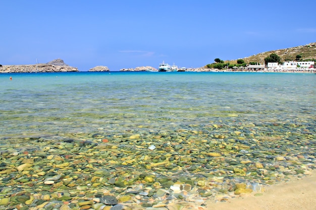 View from the Lindos beach on the azure sea