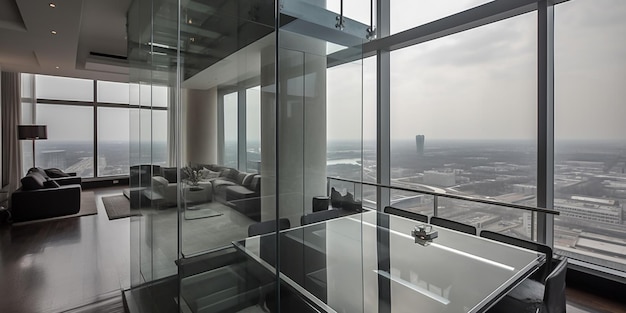 The view from the living room shows the view of the city.