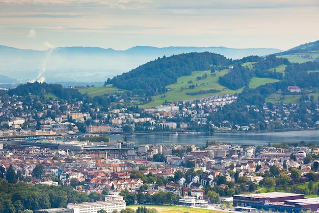 View from the mountains to the city of Lucerne, Switzerland