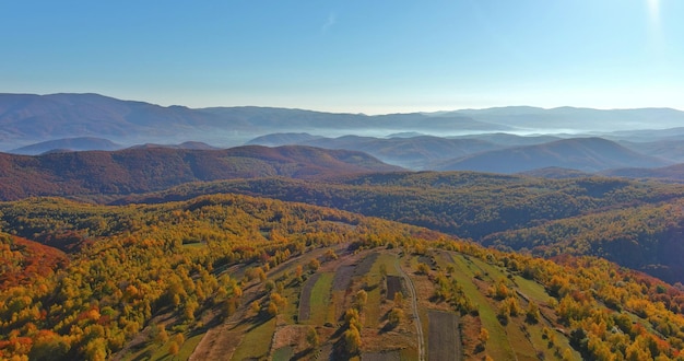 The view from a panoramic mountain landscape in forest autumn