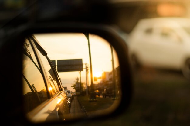 View from the rear view mirror in the evening.