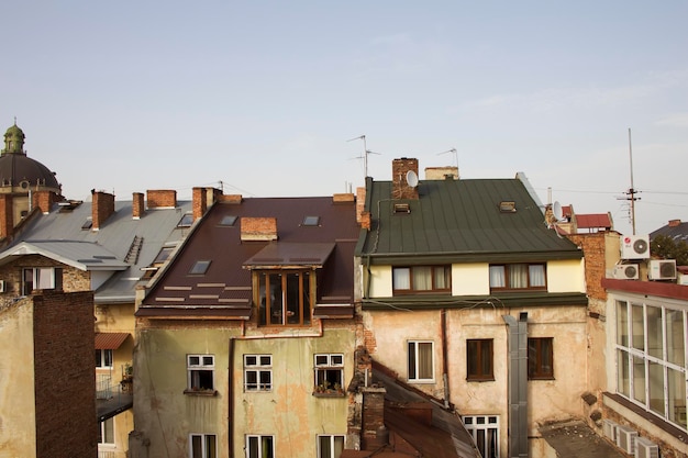 View from the roof on the houses in Lviv