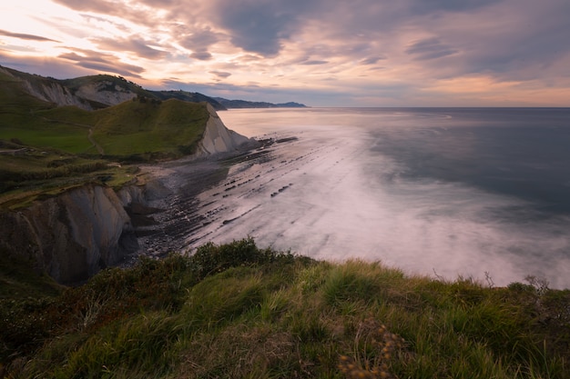 View from Sakoneta at the Flysch Geological park at Zumaia. A famous beach because the extrange form of the rocks. At the Basque Country. 