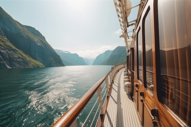 View from ship on beautiful nature background with fjords in sea Generativ eAI