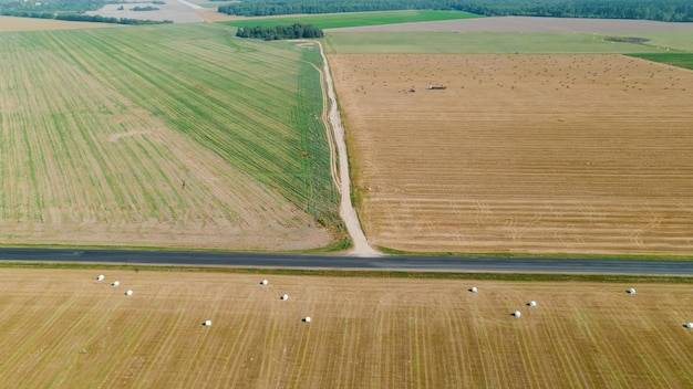 View from above on silo bales in the field