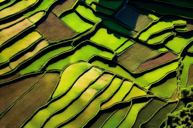 View from Above of a Terraced Rice Field in Bandung West Java Indonesiagenerative ai