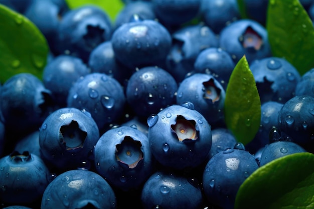 View from top close look of fresh blueberries