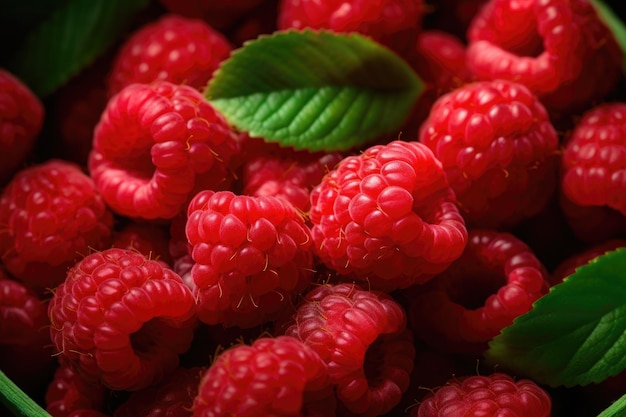 View from top close look of fresh Raspberries