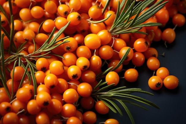 View from top close look of fresh Sea buckthorn berries