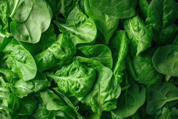 view from top down Green salad with spinach arugula Roman and lettuce Healthy vegetarian food idea