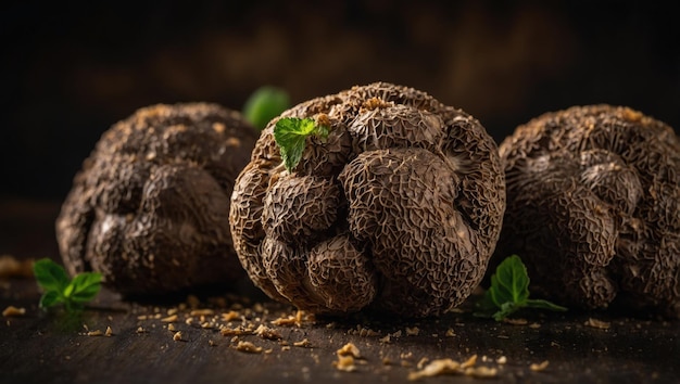 Photo view from the top of many black truffle gourmet mushrooms