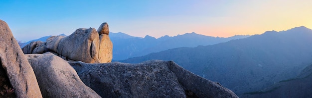 View from ulsanbawi rock peak on sunset seoraksan national park south corea