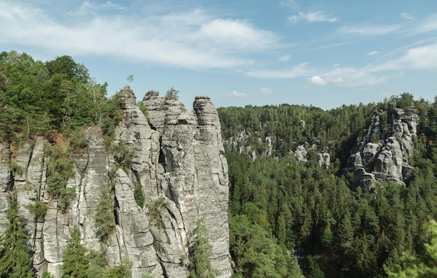 View from viewpoint of Bastei in Saxon Switzerland Germany Dresden