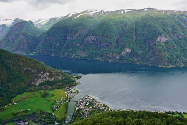 View from viewpoint Stegastein on Aurlandsfjord in Aurland