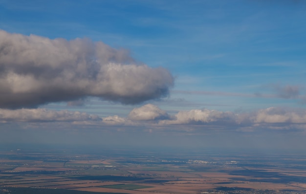 A view from the window of the plane flying at big height