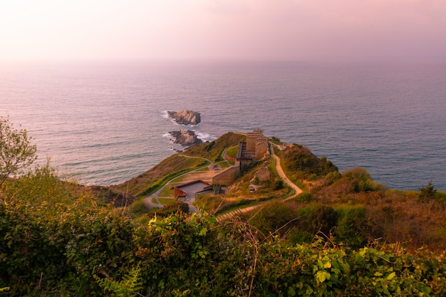 View from Zarautz with the mouse of Getaria at the bottom in a summer sunset, at the Pais Vasco. 