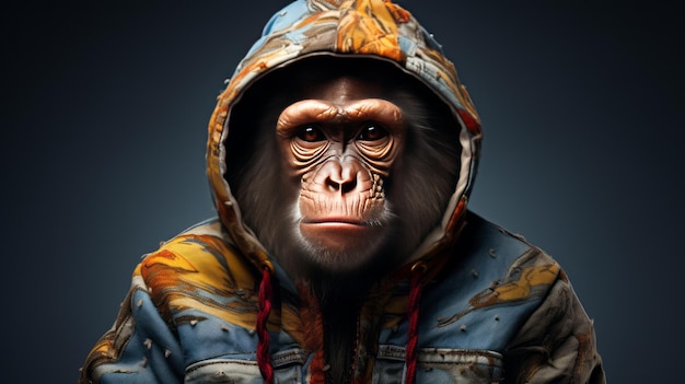 View of funny monkey in human clothing