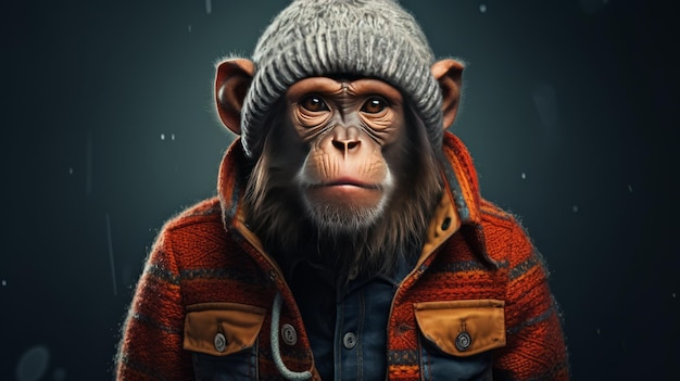 View of funny monkey in human clothing