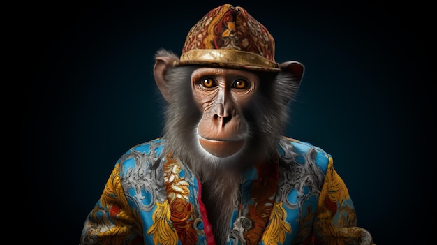 View of funny monkey in human clothing