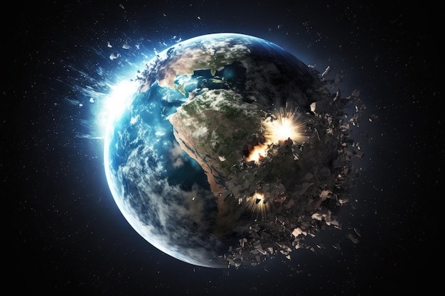 A view of the globe Earth seen from space during a meteorite strike was provided by NASA