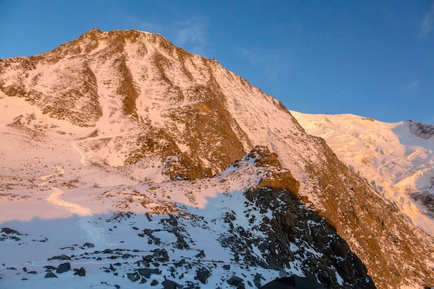 View of Grand couloir at sunset in the French Alps