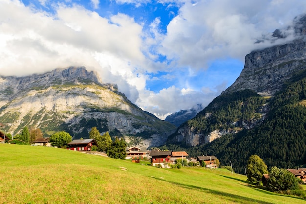 View of Grindelwald village in Bernese Oberland Switzerland