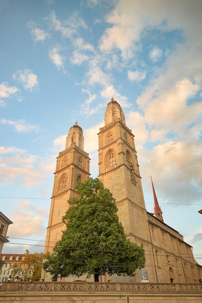 View of the Grossmunster Church in Zurich Switzerland