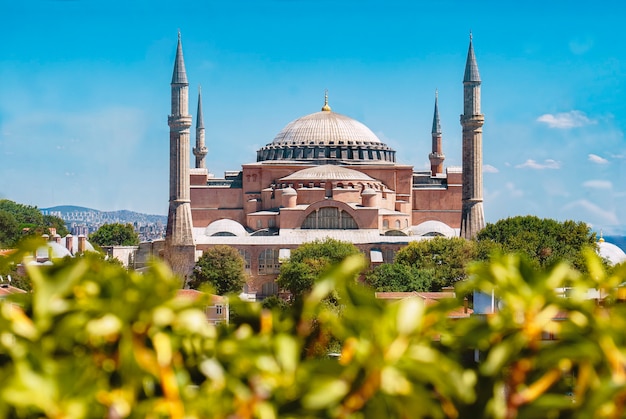 A view of the Hagia Sophia mosque from a roof of a hotel.