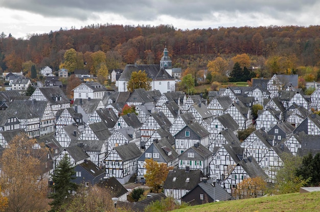 View of halftimbered houses in the city of Freudenberg Germany