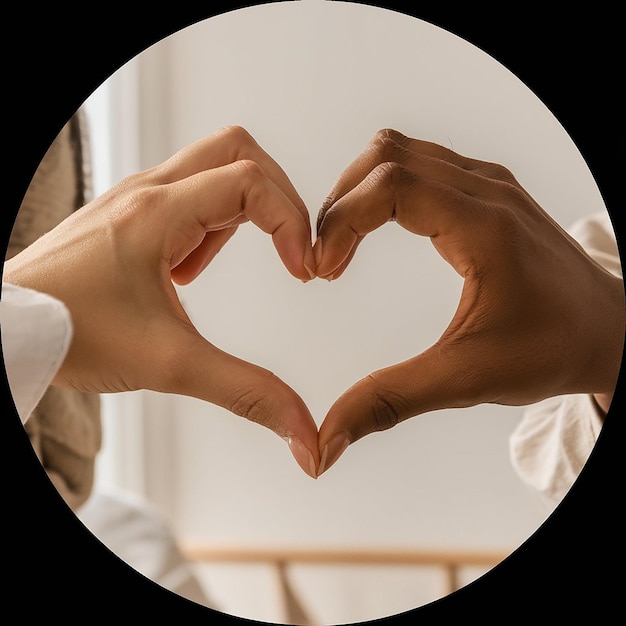 Photo view of hands with heart shape to represent affection