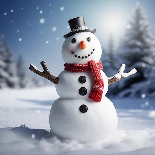 A view of a happy snowman in winter scenery with copy space generative AI