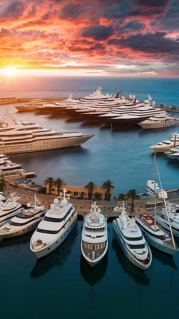 View of harbor with yachts details beautiful sunset sky in the marina bay