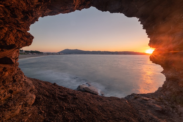 View at the Hendaia's beach from a cove next to the beach at the Pais Vasco.