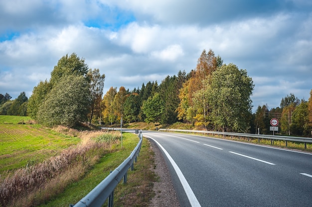 View of the highway road in the fall. Traveling