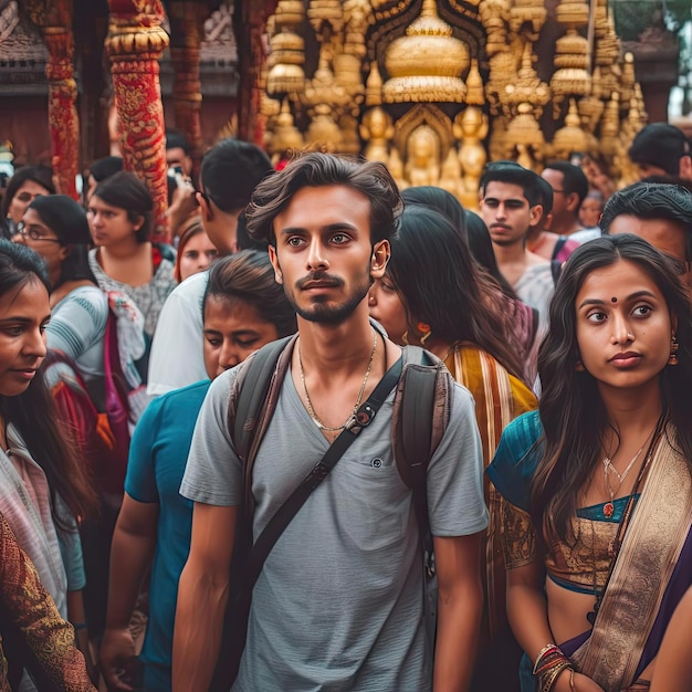 View of Hindu people visiting the an Indian temple