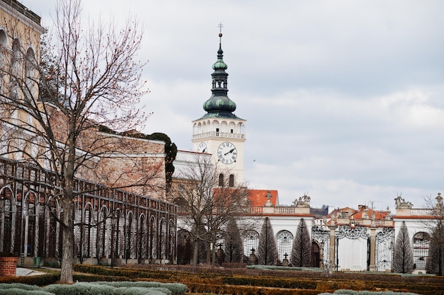 View of historic Mikulov castle Clock tower in Moravia South Moravian Region of the Czech Republic