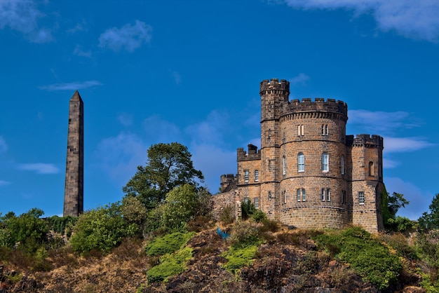 View of the historic tower on the hill in Edinburgh