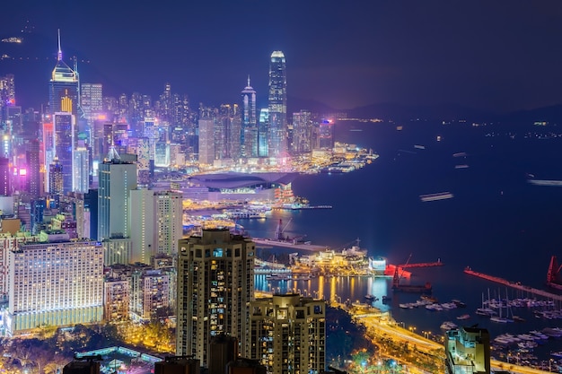 A view of Hong Kong City skyline, captured around sunset from the summit of Braemar Hill.