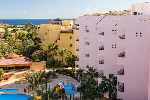 View on a hotel yard and Red sea