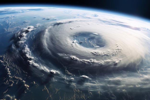 a view of a hurricane from space with a blue sky