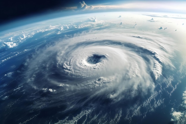 a view of a hurricane from space with a sun in the background