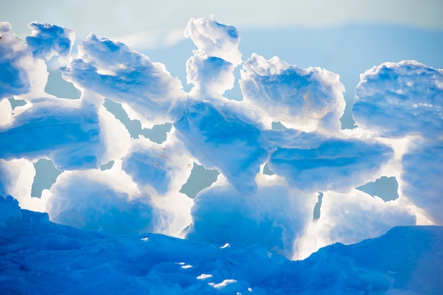 View on ice blocks at sunset in winter