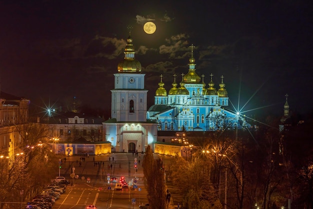 View and illuminated St Michaels Cathedral against the background of the night sky