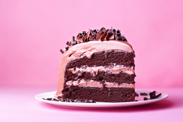 View of the inner chocolate cake on a special day isolated pastel background copy space