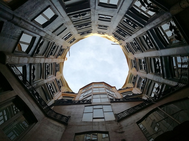 View of the inner courtyard and atrium of Casa Mila. Barcelona, Spain