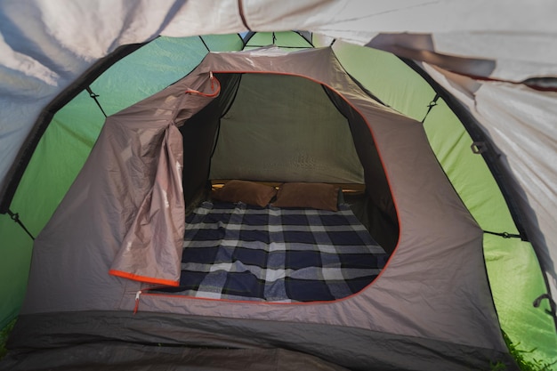 View inside a camping tent