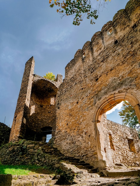 View on inside of medieval castle ruines in Lower Silesia, Poland