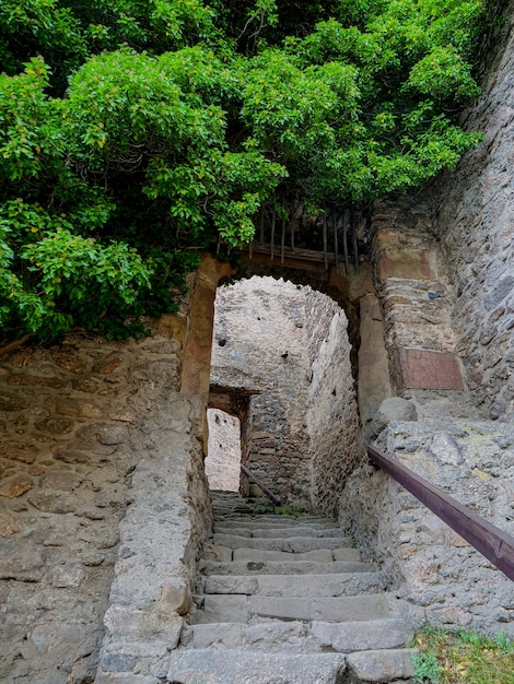 View on inside of medieval castle ruines in Lower Silesia, Poland