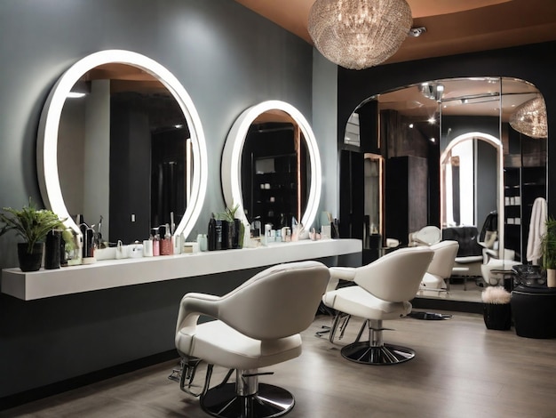 View inside of a modern salon showing mirrors