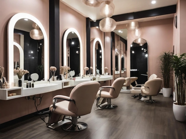 View inside of a modern salon showing mirrors